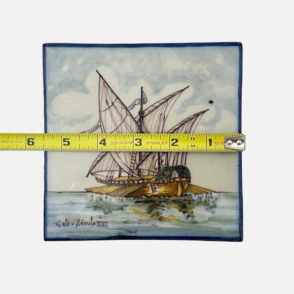Portuguese Tile Ship Gale Seculo XVI Handpainted Battistini de Maria de Portugal - Picture 13 of 13